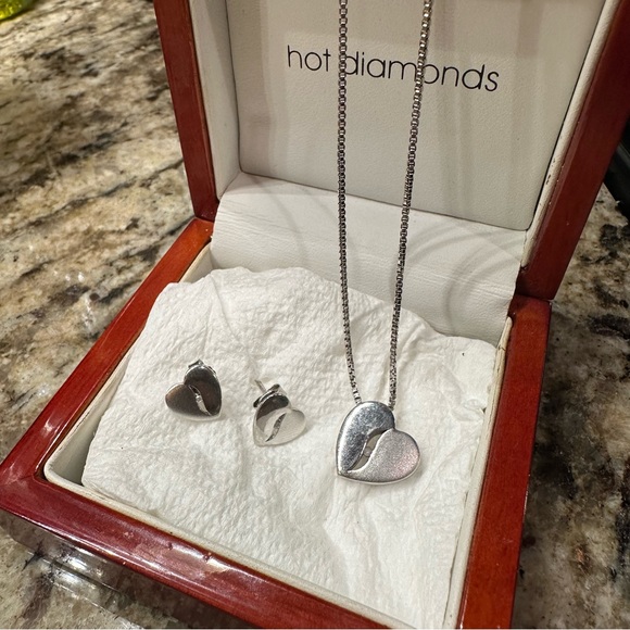 Diamond Necklace and Earring Set | Valentine’s Day Gifts | Sterling Silver Heart - Picture 9 of 12